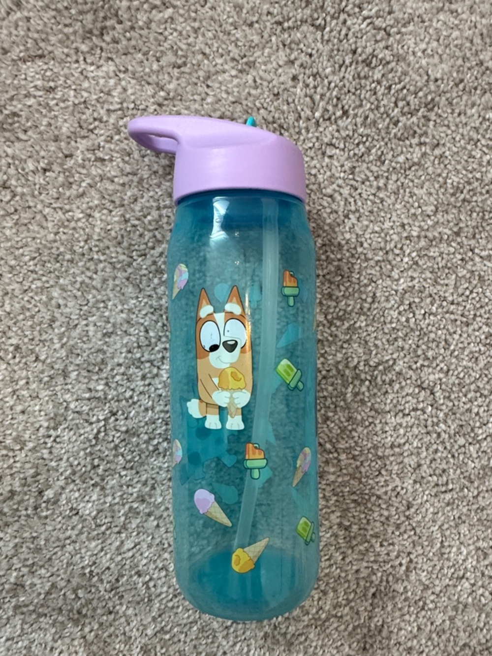 Kids Bluey Water Bottle with Purple Flip Straw Lid